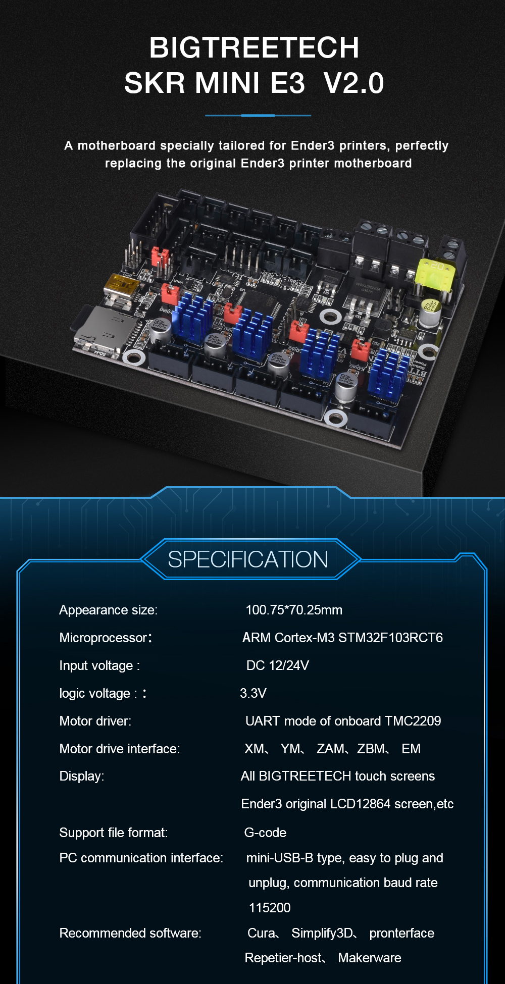 BIGTREETECH SKR MINI E3 V2.0 32bit For Ender 3 - SoluNOiD.dk